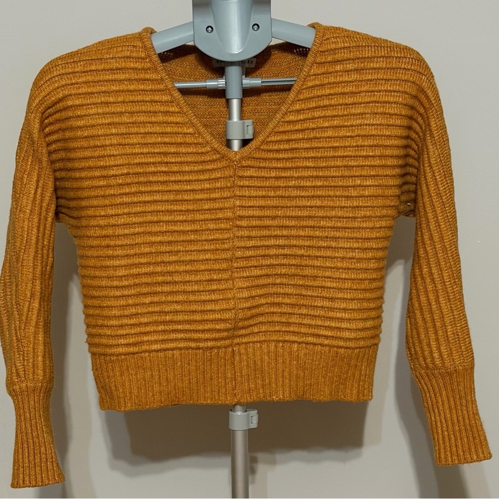 Sincerely Jules Mustard Ribbed V-Neck Sweater – XS - Picture 3 of 10